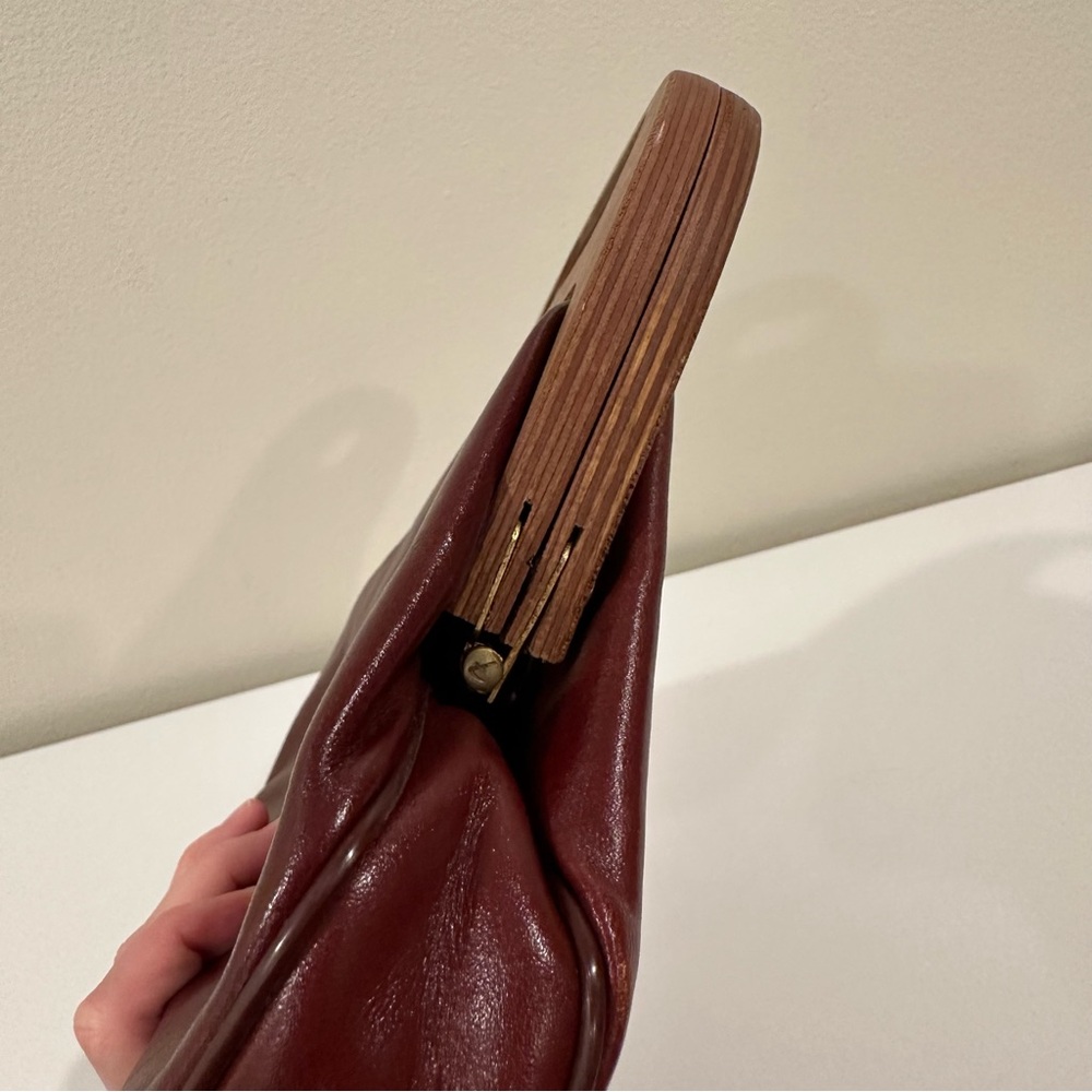 Etienne Aigner Vintage Leather Wooden Elegant Red Clutch Handbag - Picture 9 of 11